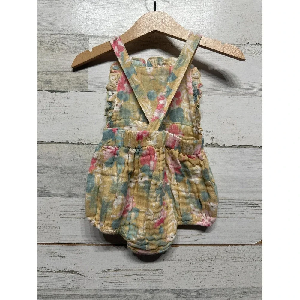 Angel Dear Floral Bubble Romper Girls 6-12M Yellow Muslin Cottagecore NWT
